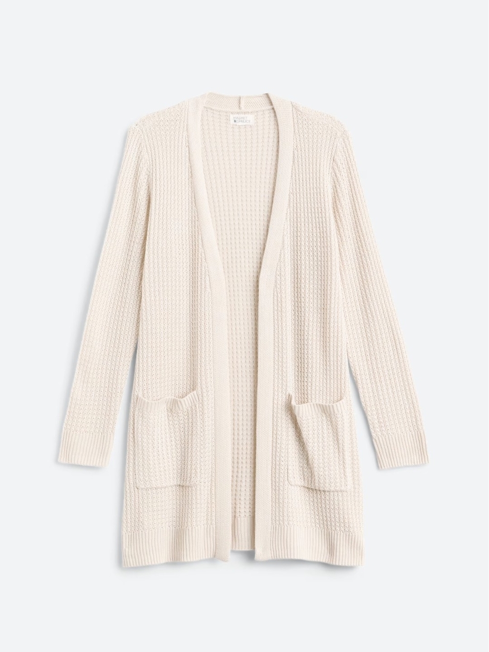 Market & Spruce Open-Front Cream Waffle Cardigan